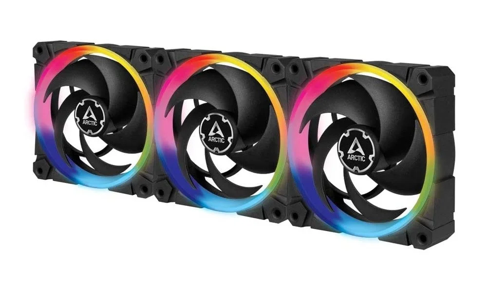 بسته سه تایی فن Arctic BioniX P120 A-RGB، 3 عدد فن 120 میلی‌متری PWM، هاب کنترل شده، رنگ قاب مشکی | ACFAN00156A