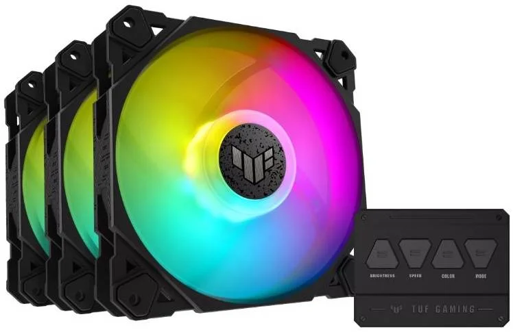 فن کیس ایسوس Tuf Gaming TF120 ARGB، سازگار با Aura Sync، قطر فن 12 سانتی متر، حداکثر سرعت چرخش 1900 دور در دقیقه، حداکثر جریان هوا 76 CFM، سطح نویز 29 دسی بل، نسخه مشکی، بسته سه تایی | 90DA0030-B09030