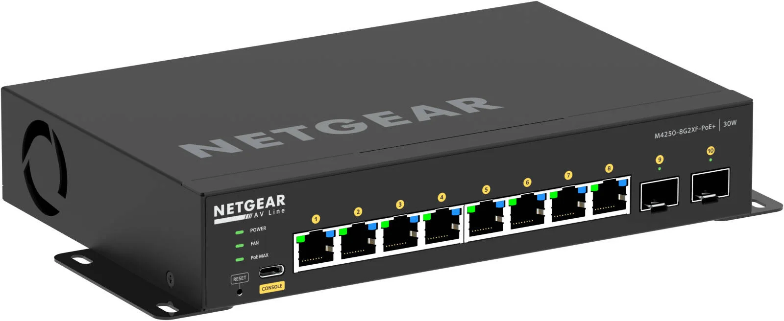 سوئیچ مدیریتی NETGEAR AV Line M4250-8G2XF-PoE+، دارای 8 پورت 1G PoE+ و 2 پورت SFP+، بودجه 220W، پشتیبانی از جامبو فریم تا 12 کیلوبایت، مصرف برق 257.9W/880.47Btu/hr، مشکی | GSM4210PX سوئیچ مدیریتی NETGEAR AV Line M4250-8G2XF-PoE+، دارای 8 پورت 1G PoE+ و 2 پورت SFP+، بودجه 220W، پشتیبانی از جامبو فریم تا 12 کیلوبایت، مصرف برق 257.9W/880.47Btu/hr، مشکی | GSM4210PX