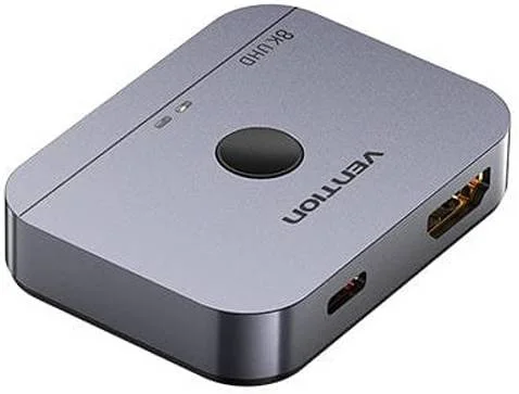 سوئیچ HDMI دو پورت 8K ونشن، روکش طلا، تا 8K @ 60Hz، دارای چیپست پیشرفته داخلی، HDMI/USB-C، بدنه آلیاژ آلومینیوم، خاکستری | AKPH0