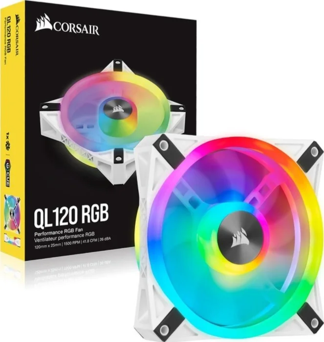 فن تکی 120 میلی‌متری LED RGB سری CORSAIR QL، مدل iCUE QL120 RGB - سفید | CO-9050103-WW