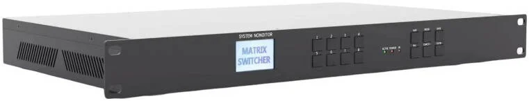 اسپلیتر سوئیچ ماتریسی HDMI مدل DMInteract DM-HD4V4HD، پشتیبانی از ویدیوی 4K، همگام سازی صوتی-تصویری، تراشه با کیفیت پخش، نمایشگر LCD بلادرنگ، گزینه های کنترل انعطاف پذیر، خاکستری | DM-HD4V4HD