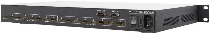 اسپلیتر سوئیچ ماتریسی HDMI مدل DMInteract DM-HD4V4HD، پشتیبانی از ویدیوی 4K، همگام سازی صوتی-تصویری، تراشه با کیفیت پخش، نمایشگر LCD بلادرنگ، گزینه های کنترل انعطاف پذیر، خاکستری | DM-HD4V4HD