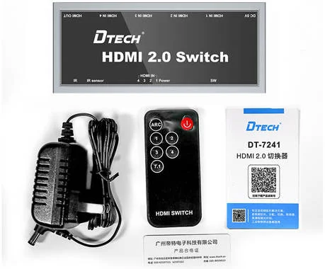 سوئیچ HDMI دی-تک DT-7241، رزولوشن 4K@50/60Hz، پشتیبانی از تا 18 گیگابیت بر ثانیه، نسخه HDMI 2.0، HDCP2.2، پشتیبانی از کنترل از راه دور مادون قرمز IR، نرخ کلاک 600MHz 6G TMDS، نقره ای | DT-7241