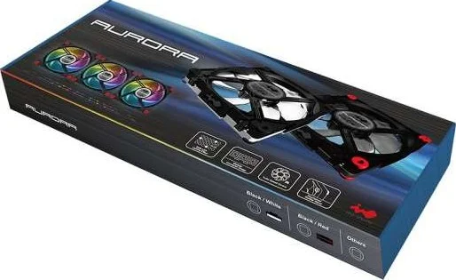 فن IN WIN Aurora (3 عدد فن Aurora، 2 عدد نوار LED 100 سانتی متری، 1 عدد کنترلر) مشکی/سفید | INWC-AURORA-BLK_WH