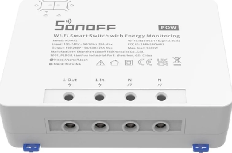 کلید هوشمند Sonoff POWR3، 25 آمپر/5500 وات، نظارت بر فراداده، کنترل صوتی، ورودی 100-240 ولت AC، وای فای 2.4 گیگاهرتز، سفید | POWR3