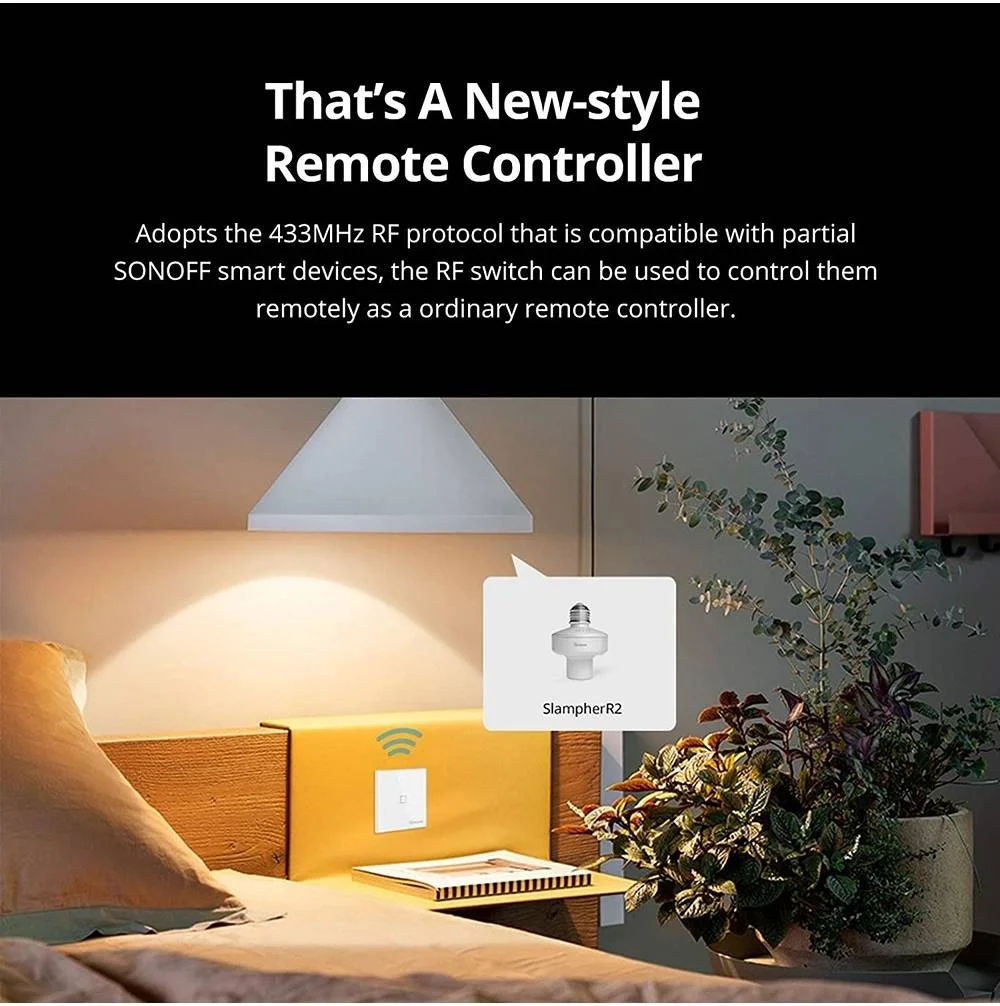 پنل دیواری ریموت کنترل RF سونوف 433MHz مدل 86، ضد پاشش آب، پنل شیشه ای، بدون نیاز به سیم کشی، 3 روش نصب، سفید | T2EU1C-RF