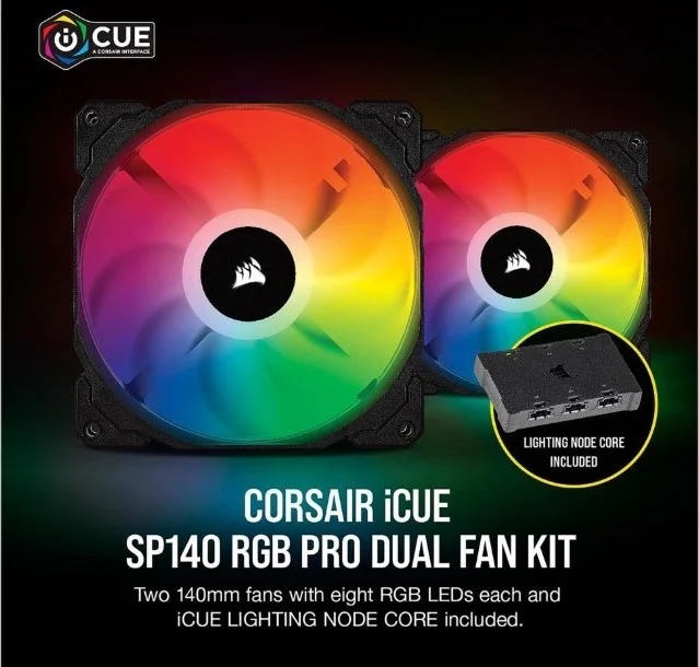 فن دوگانه 140 میلیمتری Corsair ICUE SP140 RGB Pro Performance به همراه NODE مدل CO-9050096-WW فن دوگانه 140 میلیمتری Corsair ICUE SP140 RGB Pro Performance به همراه NODE مدل CO-9050096-WW