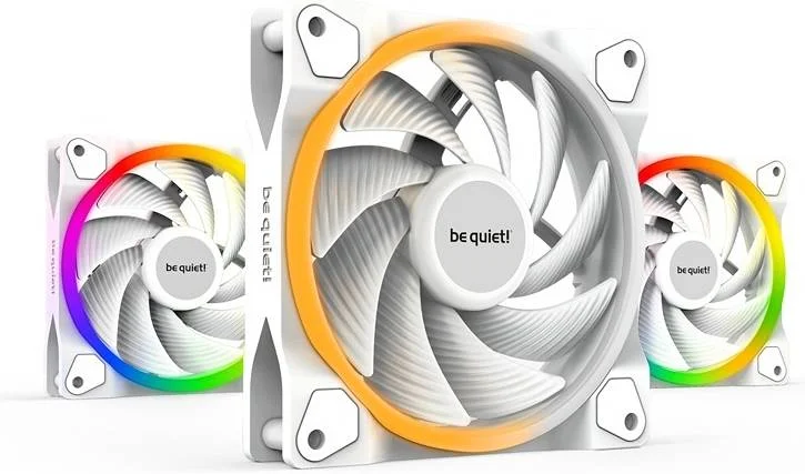 فن های کیس aRGB سرعت بالا Be Quiet! Light Wings 120mm PWM، دارای 9 پره فن بهینه شده برای سکوت، جریان هوای تا 88.86 CFM و سرعت فن 2500 RPM، فناوری بلبرینگ تفنگی، بسته سه تایی، سفید | BL101