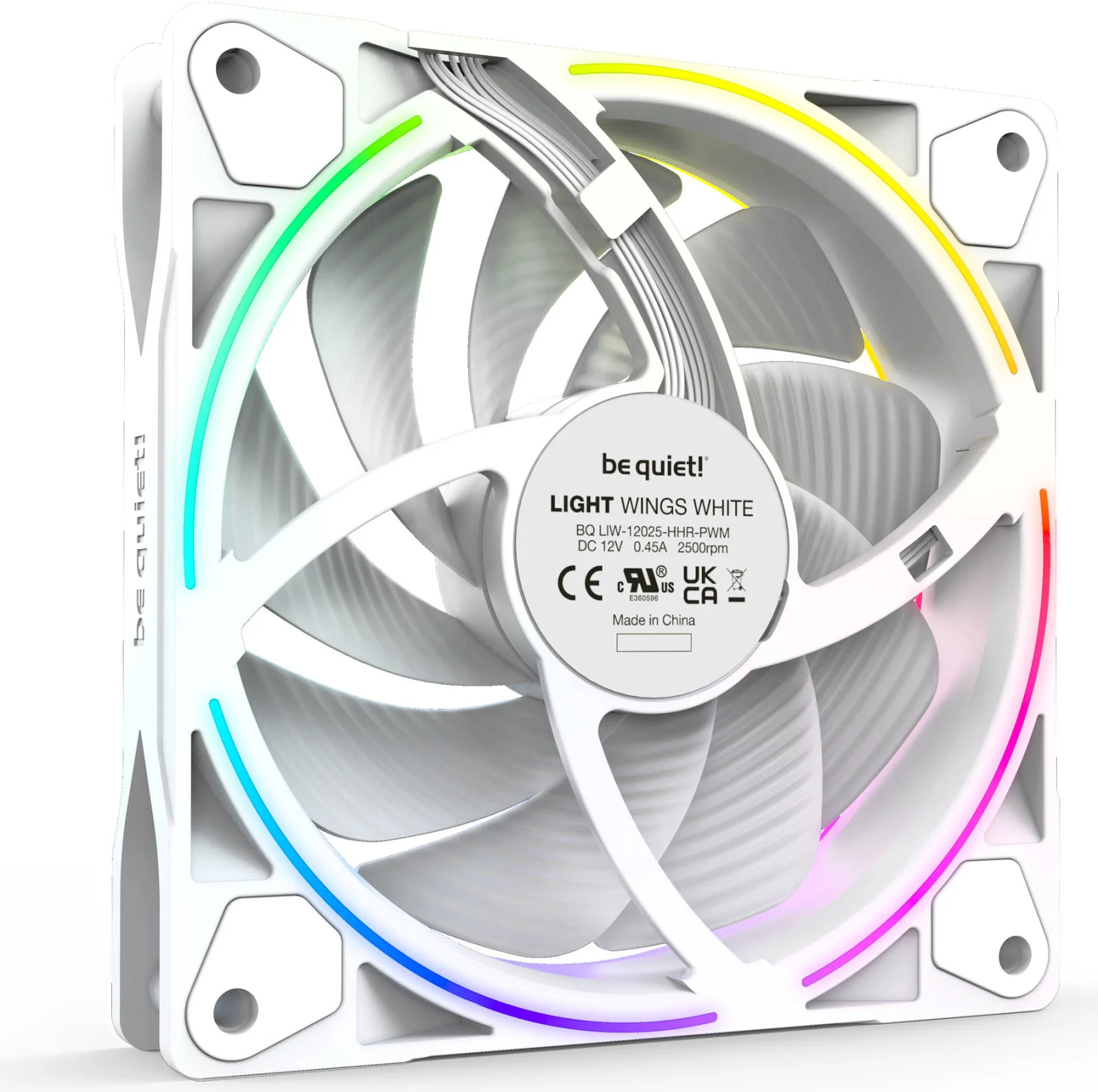 فن های کیس aRGB سرعت بالا Be Quiet! Light Wings 120mm PWM، دارای 9 پره فن بهینه شده برای سکوت، جریان هوای تا 88.86 CFM و سرعت فن 2500 RPM، فناوری بلبرینگ تفنگی، بسته سه تایی، سفید | BL101