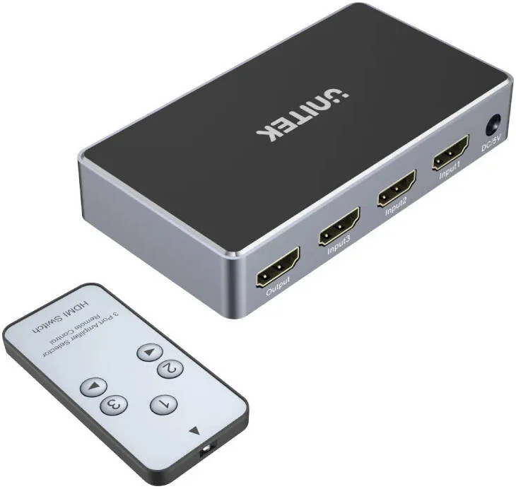 سوئیچ HDMI 4K یونی‌تک، 3 ورودی به 1 خروجی، تا رزولوشن 4K UHD، دارای 3 ورودی HDMI و 1 خروجی HDMI، عمق رنگ 12 بیتی و پشتیبانی از 3D، Dolby، TrueHD و DTS-HD، خاکستری فضایی | V1111A