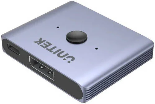 سوئیچ دو طرفه DisplayPort 8K یونیتک، تا رزولوشن 8K@60Hz/4K@120Hz، سوئیچ تک کلیدی، بدنه آلومینیومی، خاکستری فضایی | V1609A