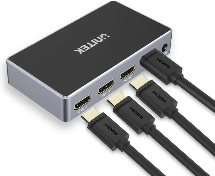 سوئیچ HDMI 4K یونی‌تک، 3 ورودی به 1 خروجی، تا رزولوشن 4K UHD، دارای 3 ورودی HDMI و 1 خروجی HDMI، عمق رنگ 12 بیتی و پشتیبانی از 3D، Dolby، TrueHD و DTS-HD، خاکستری فضایی | V1111A