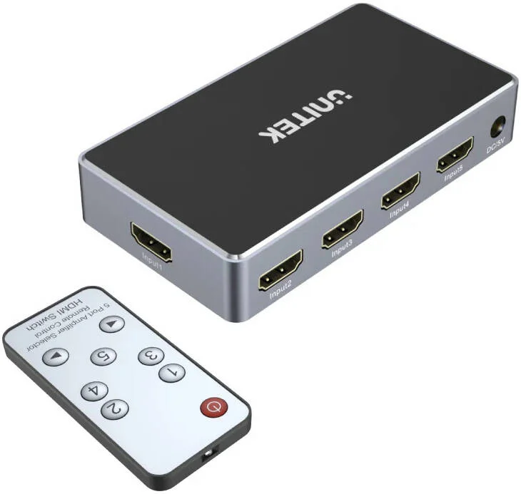 سوئیچ 5 به 1 HDMI با رزولوشن 4K UHD، دارای 5 ورودی HDMI و 1 خروجی HDMI، عمق رنگ 12 بیتی و قابلیت عبور سه بعدی، Dolby TrueHD و DTS-HD، رنگ خاکستری فضایی | V1110A