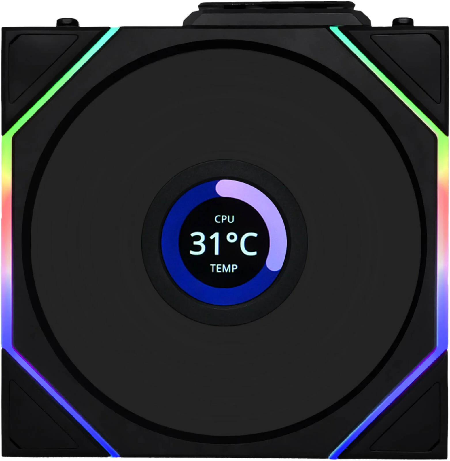 فن کیس بی سیم Lian-Li UNI FAN TL120 LCD با پره معکوس، سایز فن 120 میلی‌متر، سرعت فن 1900 دور در دقیقه، جریان هوای فن 54.3 CFM، نوع بلبرینگ Fluid Dynamic، تک عددی، مشکی | 12RTLLCD1W1B