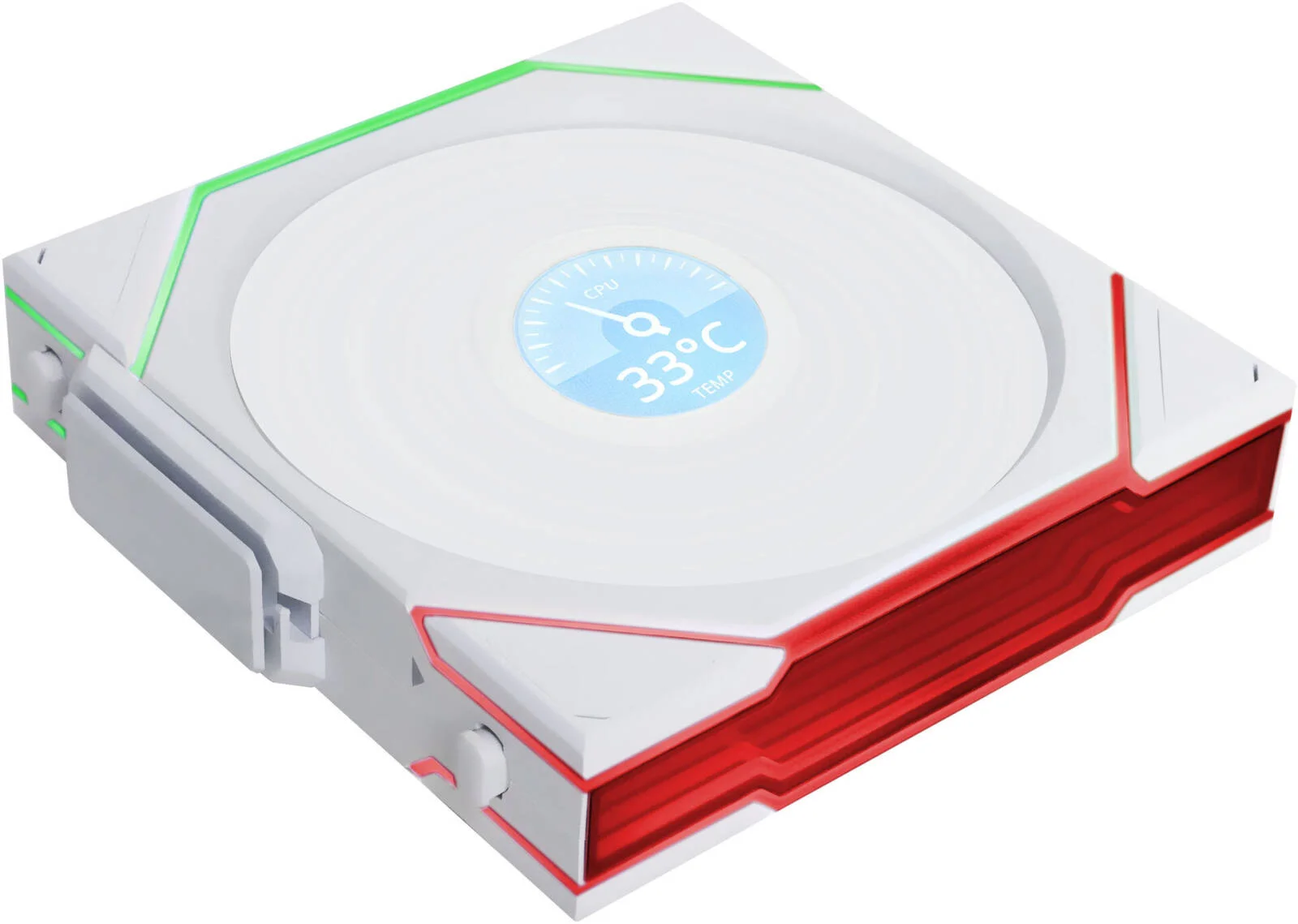 فن کیس بی‌سیم Lian-Li UNI FAN TL120 LCD با پره‌های معکوس، سایز فن 120 میلی‌متر، سرعت فن 1900 دور در دقیقه، جریان هوای فن 54.3 CFM، نوع بلبرینگ Fluid Dynamic، تک عددی، سفید | 12RTLLCD1W1W