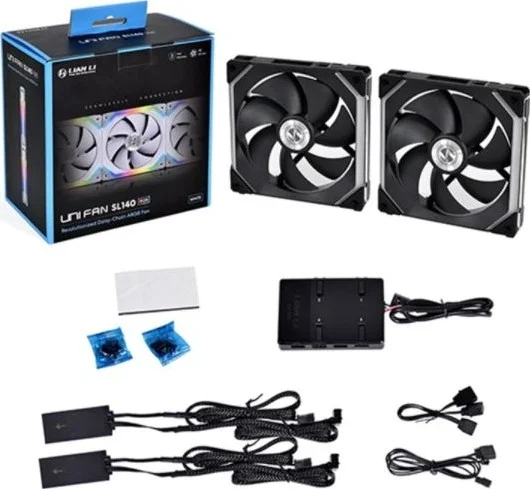 فن 140 میلی‌متری آدرس‌پذیر دیجیتال RGB لیان لی UNI FAN SL140 با کنترلر، بسته دوتایی - مشکی | G99.14UF2B.00