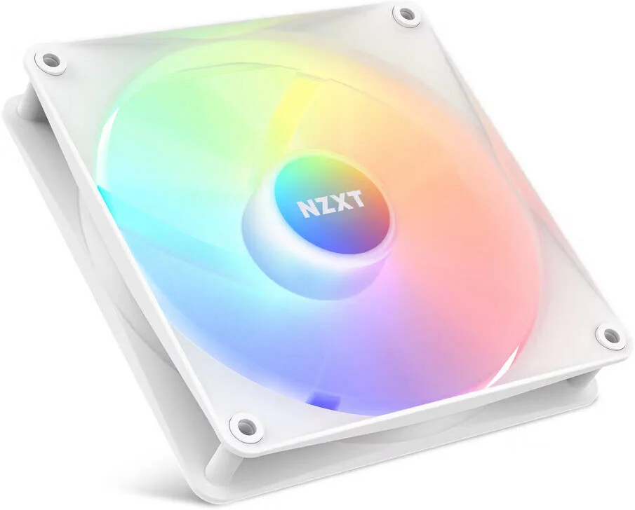 فن کیس NZXT F140 RGB Core، سایز فن 140x140 میلی‌متر، سرعت فن 1500 دور در دقیقه، جریان هوای 90.79 CFM، سطح نویز 34.48 dBA، بلبرینگ Fluid Dynamic، جنس پلاستیک، لاستیک و PCB، جعبه باز، سفید | CL-2202