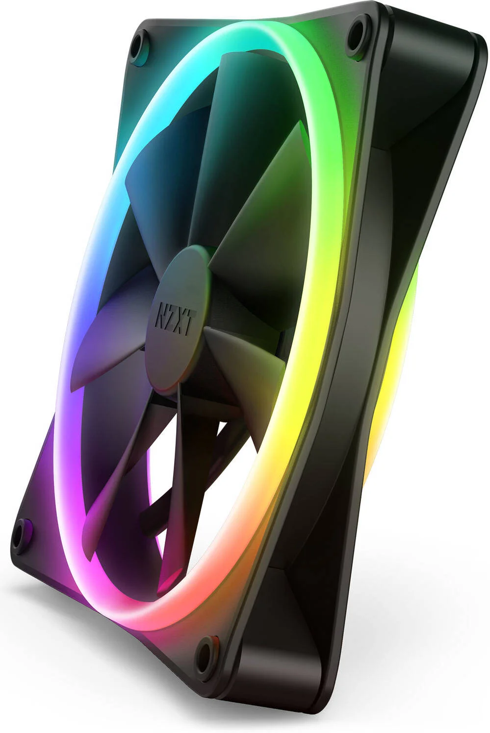 فن دو طرفه RGB مدل NZXT F140 RGB DUO سایز ۱۴۰ میلی‌متر، بلبرینگ دینامیکی سیال، نورپردازی RGB، سرعت چرخش تا ۱۸۰۰ دور در دقیقه، جریان هوای ۸۴.۷۵ CFM، خنک و کم صدا، بسته دوتایی، مشکی | RF-D14SF-B1