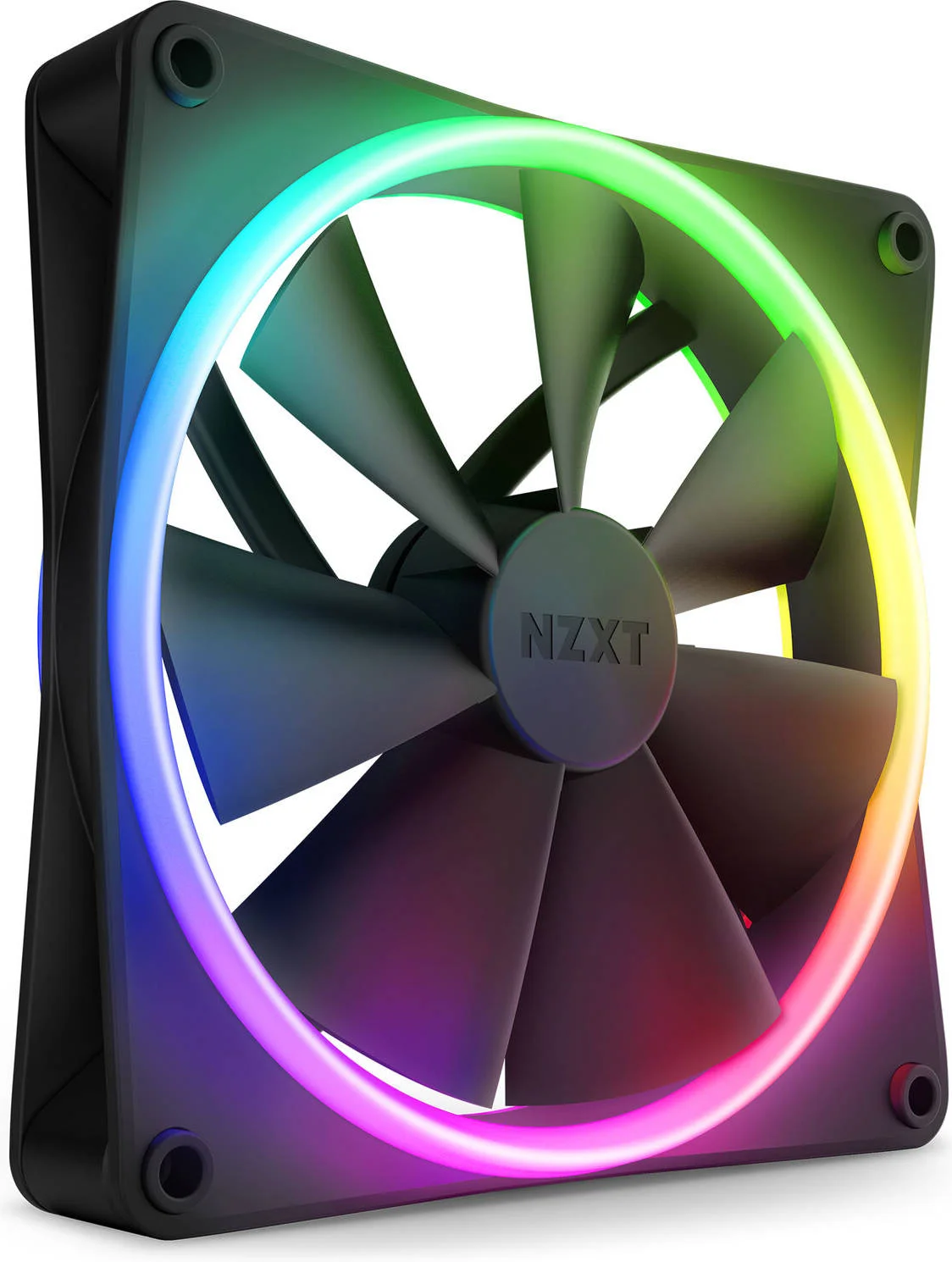 فن دو طرفه RGB ان زد ایکس تی F140 RGB DUO 140mm با کنترلر RGB، بلبرینگ دینامیکی سیال. نورپردازی RGB، سرعت تا 1800 دور در دقیقه، جریان هوای 84.75 CFM، خنک و بی صدا، بسته دوتایی، مشکی | RF-D14DF-B1
