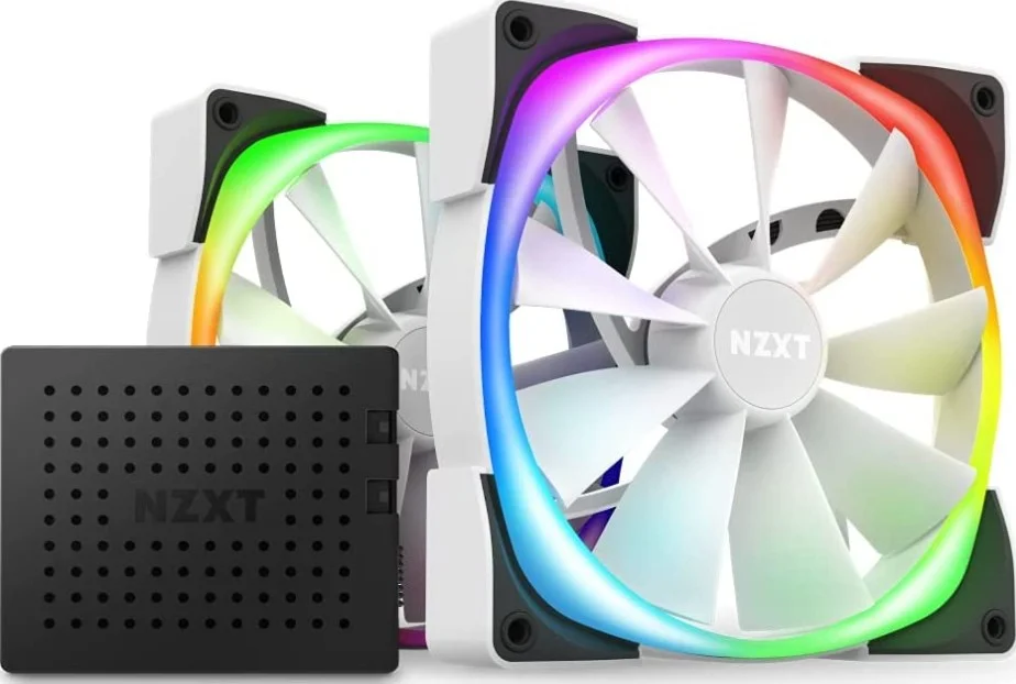 فن 140 میلی‌متری Nzxt Aer RGB 2 PWM، نورپردازی پیشرفته قابل تنظیم، نوک بالک، بلبرینگ دینامیکی سیال، LED، فن دوقلو، شامل کنترلر نورپردازی، سفید | HF-2814C-DW