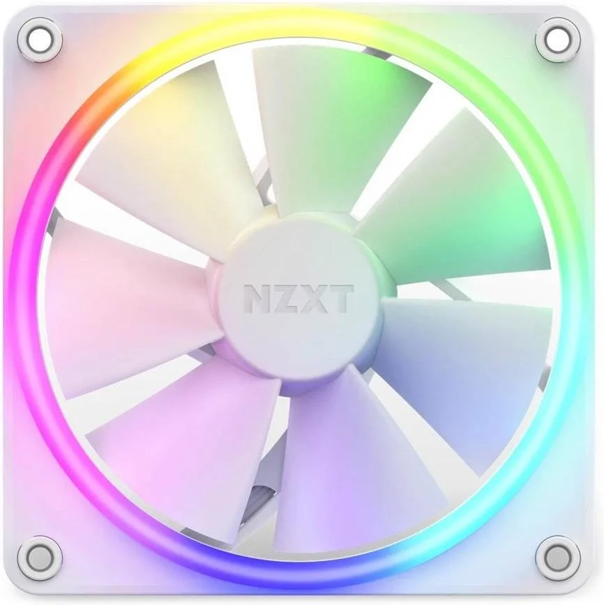 فن PWM مدل NZXT F120 RGB، طراحی قاب هوشمند، بلبرینگ دینامیکی سیال، طول عمر 60000 ساعت، جریان هوای 13.94 - 50.18 CFM، سرعت فن 500-1800 دور در دقیقه، نویز 17.2 - 27.5 dBA، جنس لاستیک، سفید | RF-R12SF-W1