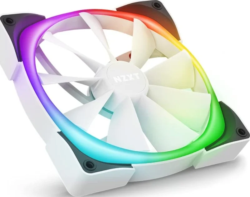 فن 140 میلی‌متری Nzxt Aer RGB 2 PWM، نورپردازی پیشرفته قابل تنظیم، نوک بالک، بلبرینگ دینامیکی سیال، LED، فن دوقلو، شامل کنترلر نورپردازی، سفید | HF-2814C-DW