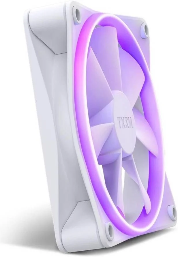 فن PWM مدل NZXT F120 RGB، طراحی قاب هوشمند، بلبرینگ دینامیکی سیال، طول عمر 60000 ساعت، جریان هوای 13.94 - 50.18 CFM، سرعت فن 500-1800 دور در دقیقه، نویز 17.2 - 27.5 dBA، جنس لاستیک، سفید | RF-R12SF-W1