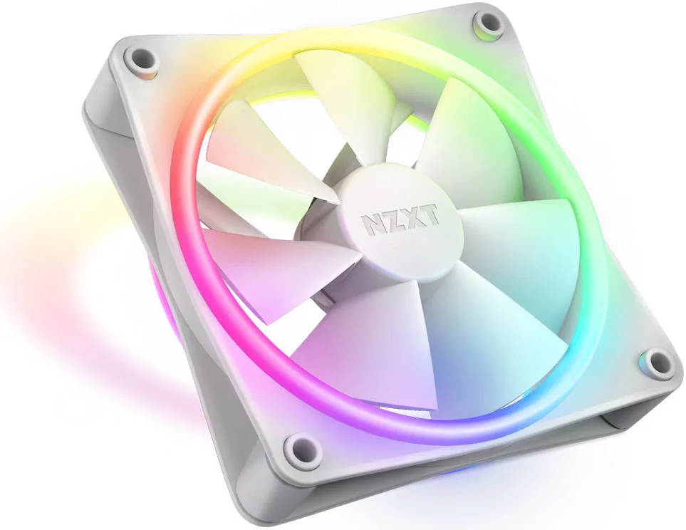 فن کامپیوتر NZXT F120 RGB Duo تک عددی، ساخته شده از پلاستیک، لاستیک و PCB، بلبرینگ Fluid Dynamic، نورپردازی دو طرفه، کانکتور 4 پین PWM، سرعت فن 1800 دور در دقیقه، جریان هوای 48.58 CFM، سفید | RF-D12SF-W1