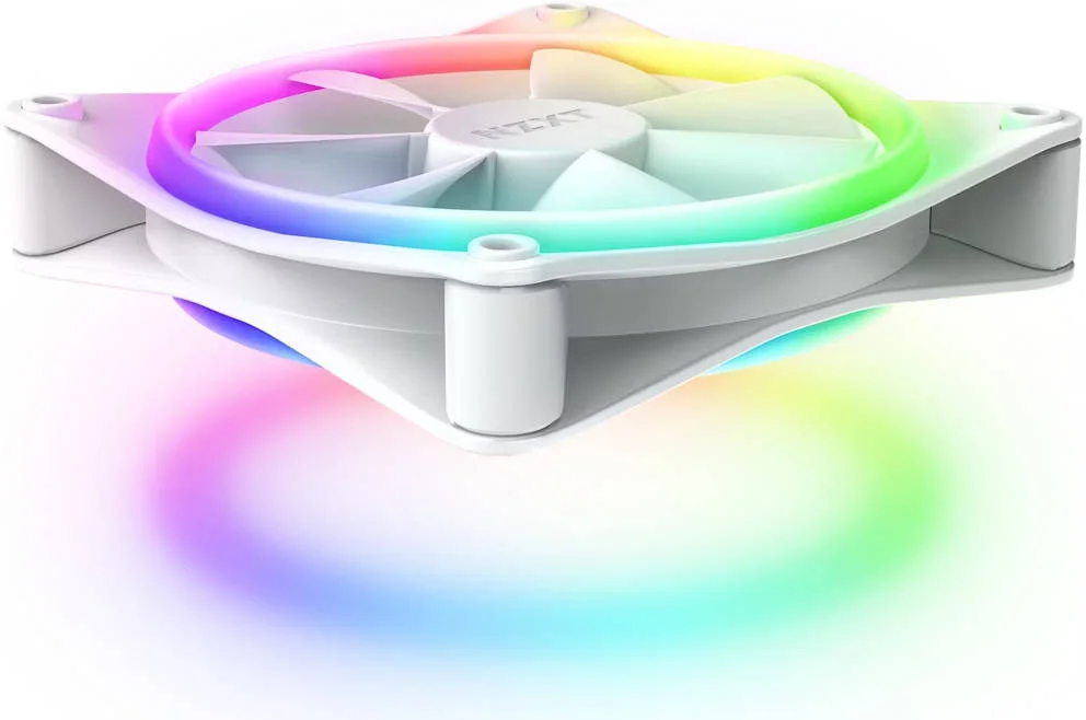 فن کامپیوتر NZXT F120 RGB Duo تک عددی، ساخته شده از پلاستیک، لاستیک و PCB، بلبرینگ Fluid Dynamic، نورپردازی دو طرفه، کانکتور 4 پین PWM، سرعت فن 1800 دور در دقیقه، جریان هوای 48.58 CFM، سفید | RF-D12SF-W1