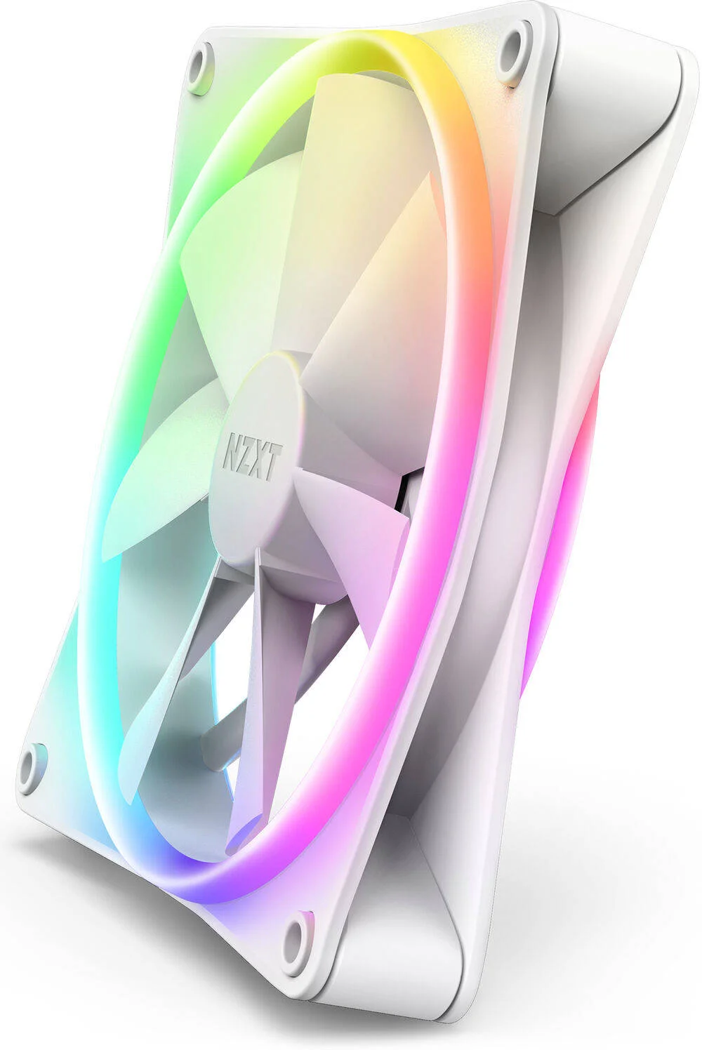 فن دو طرفه RGB مدل NZXT F140 RGB DUO با ابعاد ۱۴۰ میلی‌متر، دارای کنترلر RGB و بلبرینگ Fluid Dynamic. نورپردازی RGB، سرعت چرخش تا ۱۸۰۰ دور در دقیقه، جریان هوای ۸۴.۷۵ CFM، خنک و کم صدا، بسته دوتایی، سفید | RF-D14DF-W1