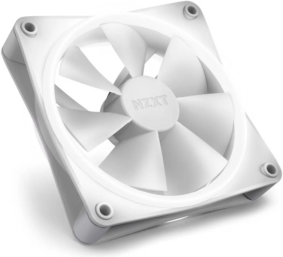 فن کامپیوتر NZXT F120 RGB Duo تک عددی، ساخته شده از پلاستیک، لاستیک و PCB، بلبرینگ Fluid Dynamic، نورپردازی دو طرفه، کانکتور 4 پین PWM، سرعت فن 1800 دور در دقیقه، جریان هوای 48.58 CFM، سفید | RF-D12SF-W1