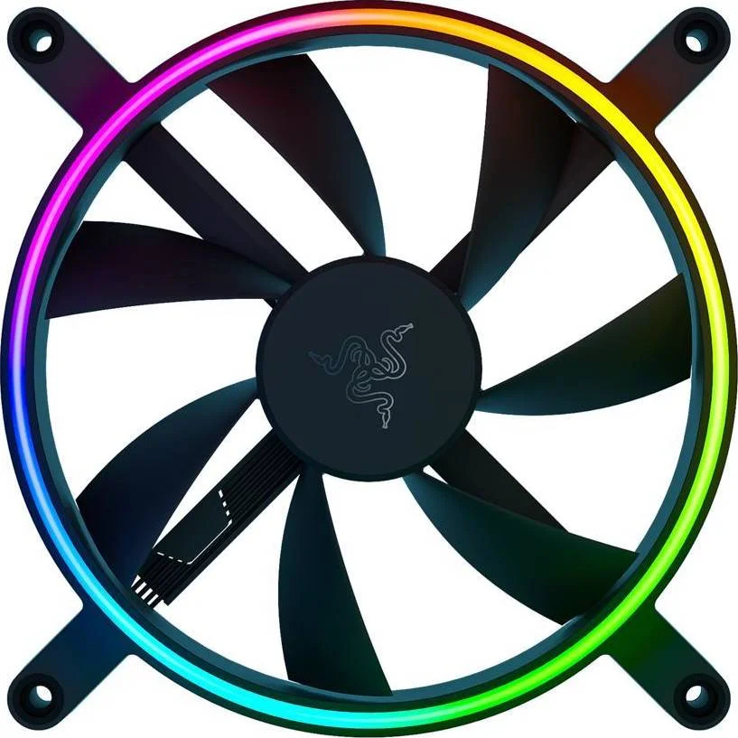 فن کیس ARGB 120 میلی‌متری Razer Kunai Chroma، پشتیبانی از کنترلر فن PWM، اتصال تا 8 فن، نویز 15-35 dBA، خنک‌کننده 500-2200 دور در دقیقه، 3 فن، مشکی | RC21-01810100-R3M1