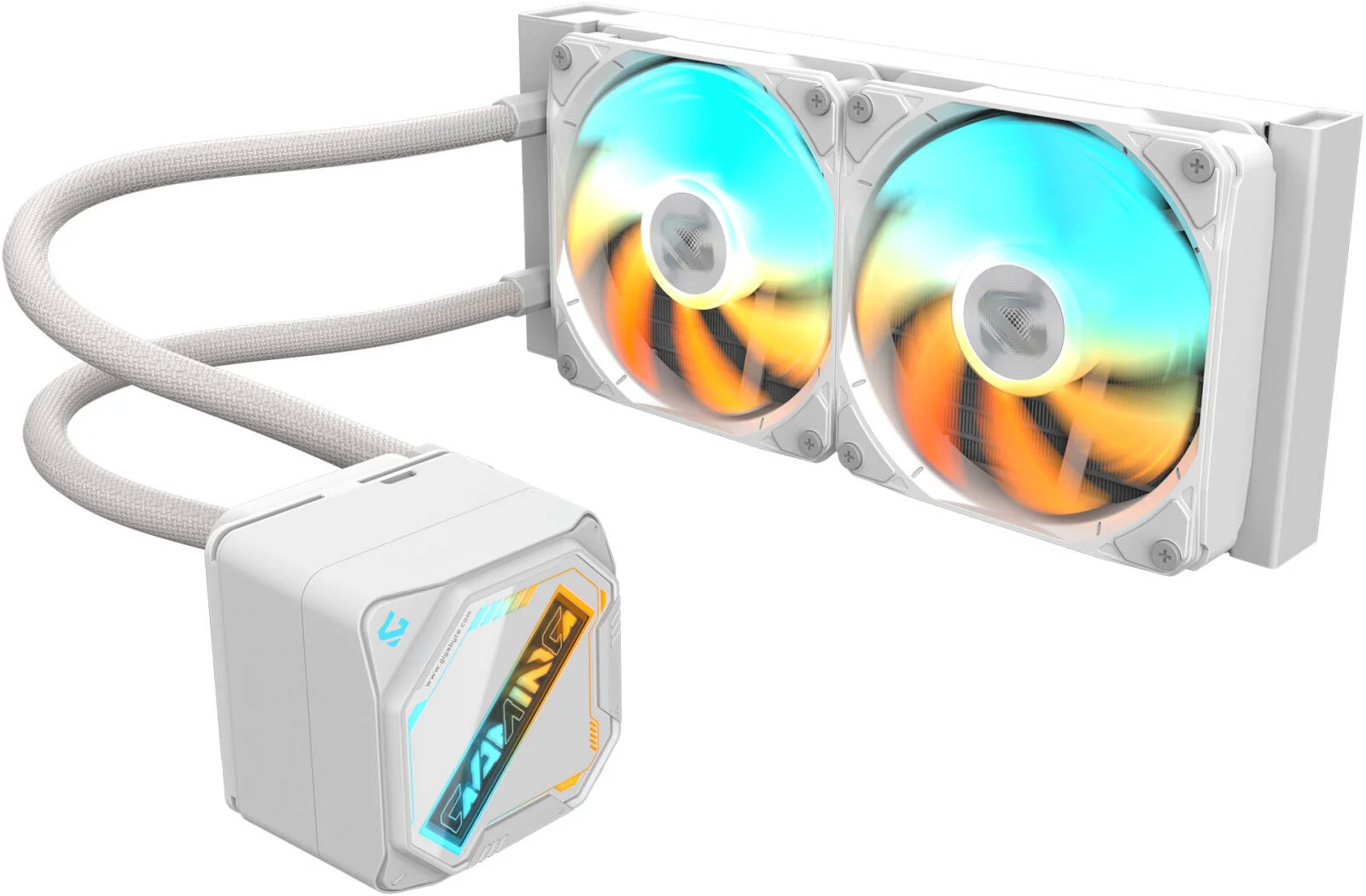 خنک کننده پردازنده GIGABYTE GAMING 240 ICE، دارای 2 فن 120 میلی متری ARGB، سرعت فن 2200 دور در دقیقه، جریان هوای فن 61.61 CFM، نوع بلبرینگ 2 توپی، رادیاتور آلومینیومی، بلوک مسی، سفید | GP-GIGABYTE-GME-240I
