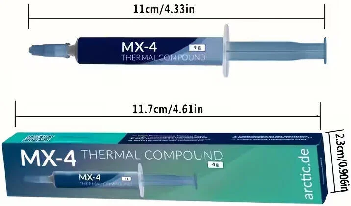 خمیر حرارتی آرکتیک MX-4، ماده رابط حرارتی با اتلاف حرارت و پایداری بهبود یافته، استفاده آسان، سازگار با اکثر سیستم های خنک کننده، ژل خنک کننده، 4 گرم، خاکستری | MX-4-4G