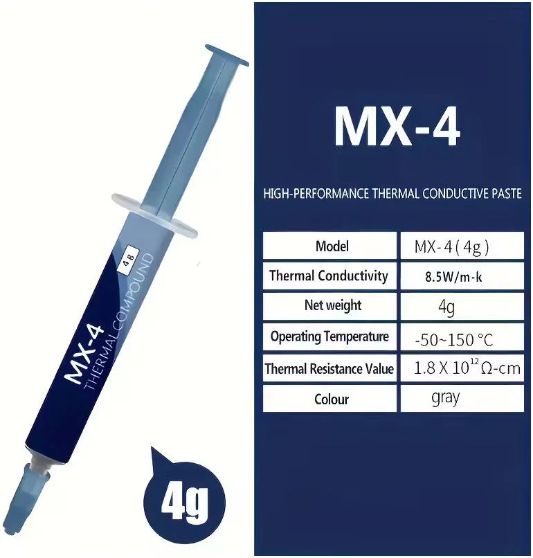 خمیر حرارتی آرکتیک MX-4، ماده رابط حرارتی با اتلاف حرارت و پایداری بهبود یافته، استفاده آسان، سازگار با اکثر سیستم های خنک کننده، ژل خنک کننده، 4 گرم، خاکستری | MX-4-4G