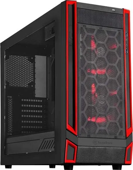 SilverStone - RedLine کیس مید تاور با پنجره، فن LED قرمز، ATX، مشکی | SST-RL05BR-W