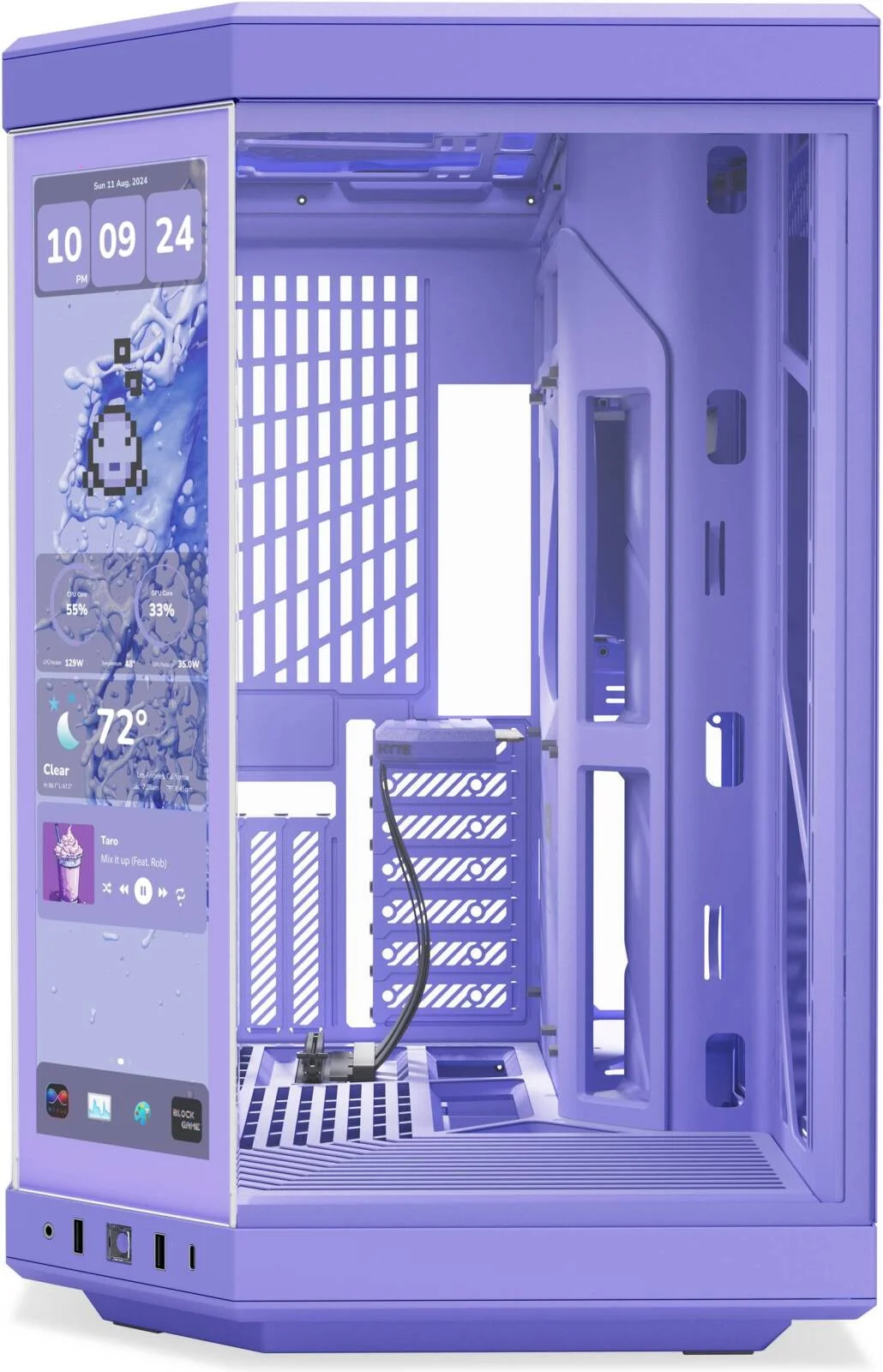 کیس گیمینگ مید تاور دو محفظه ای HYTE Y70 Touch Infinite ATX PC، پشتیبانی از رادیاتور تا 360 میلی متر و 10 فن 120 میلی متری، Nexus Touch، 1x USB-C 3.2 Gen 2، 2x USB-A 3.2 Gen 1، Taro Milk | CS-HYTE-Y70-TM