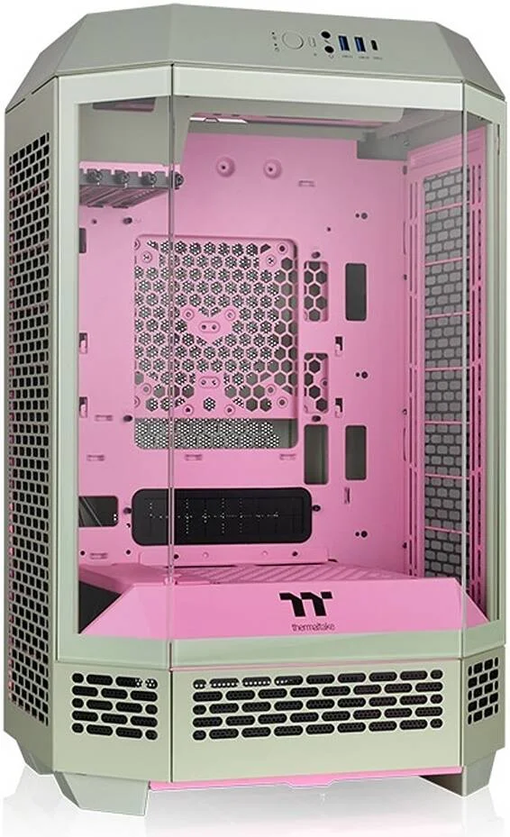کیس Micro-ATX ترمالتیک Tower 300 Matcha Plum، دارای 2 عدد فن 140 میلی‌متری CT، پشتیبانی از رادیاتور تا 420 میلی‌متر، کیت پایه شاسی اختیاری امکان نمایش افقی، Matcha Plum | CA-1Y4-00SJWN-00