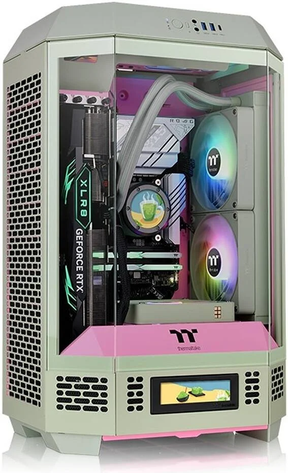 کیس Micro-ATX ترمالتیک Tower 300 Matcha Plum، دارای 2 عدد فن 140 میلی‌متری CT، پشتیبانی از رادیاتور تا 420 میلی‌متر، کیت پایه شاسی اختیاری امکان نمایش افقی، Matcha Plum | CA-1Y4-00SJWN-00