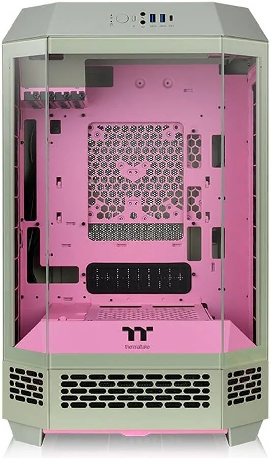 کیس Micro-ATX ترمالتیک Tower 300 Matcha Plum، دارای 2 عدد فن 140 میلی‌متری CT، پشتیبانی از رادیاتور تا 420 میلی‌متر، کیت پایه شاسی اختیاری امکان نمایش افقی، Matcha Plum | CA-1Y4-00SJWN-00