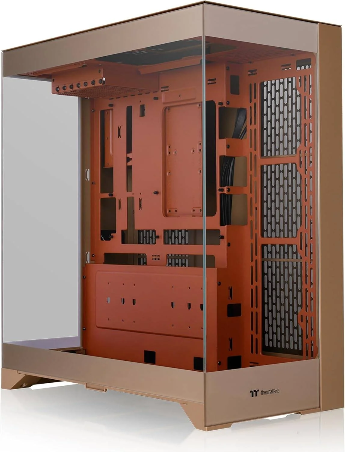 کیس مید تاور ترمالتیک CTE E550 TG با رنگ ماسه سنگ، سه پنل شیشه ای حرارت دیده، پشتیبانی از مادربرد با کانکتور مخفی، نصب کارت گرافیک سه طرفه، طراحی دو محفظه ای | CA-1Z8-00MGWN-00