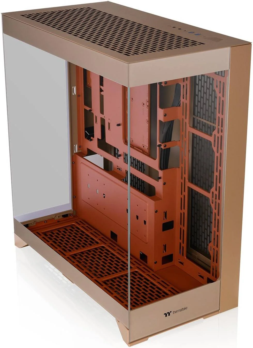 کیس مید تاور ترمالتیک CTE E550 TG با رنگ ماسه سنگ، سه پنل شیشه ای حرارت دیده، پشتیبانی از مادربرد با کانکتور مخفی، نصب کارت گرافیک سه طرفه، طراحی دو محفظه ای | CA-1Z8-00MGWN-00