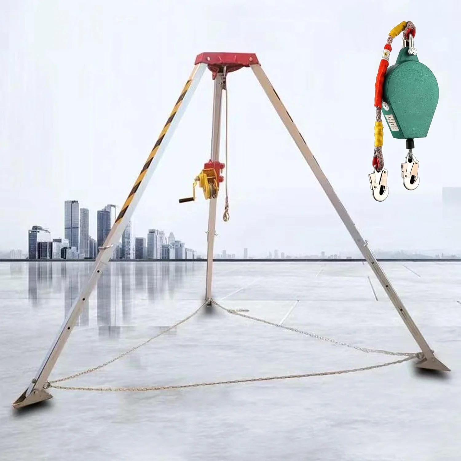 کیت سه پایه نجات فضاهای محدود، سه پایه نجات فاضلاب با دستگاه ضد سقوط، سیستم سه پایه نجات اضطراری برای تونل ها/چاه (سایز: وینچ 816 کیلوگرمی)