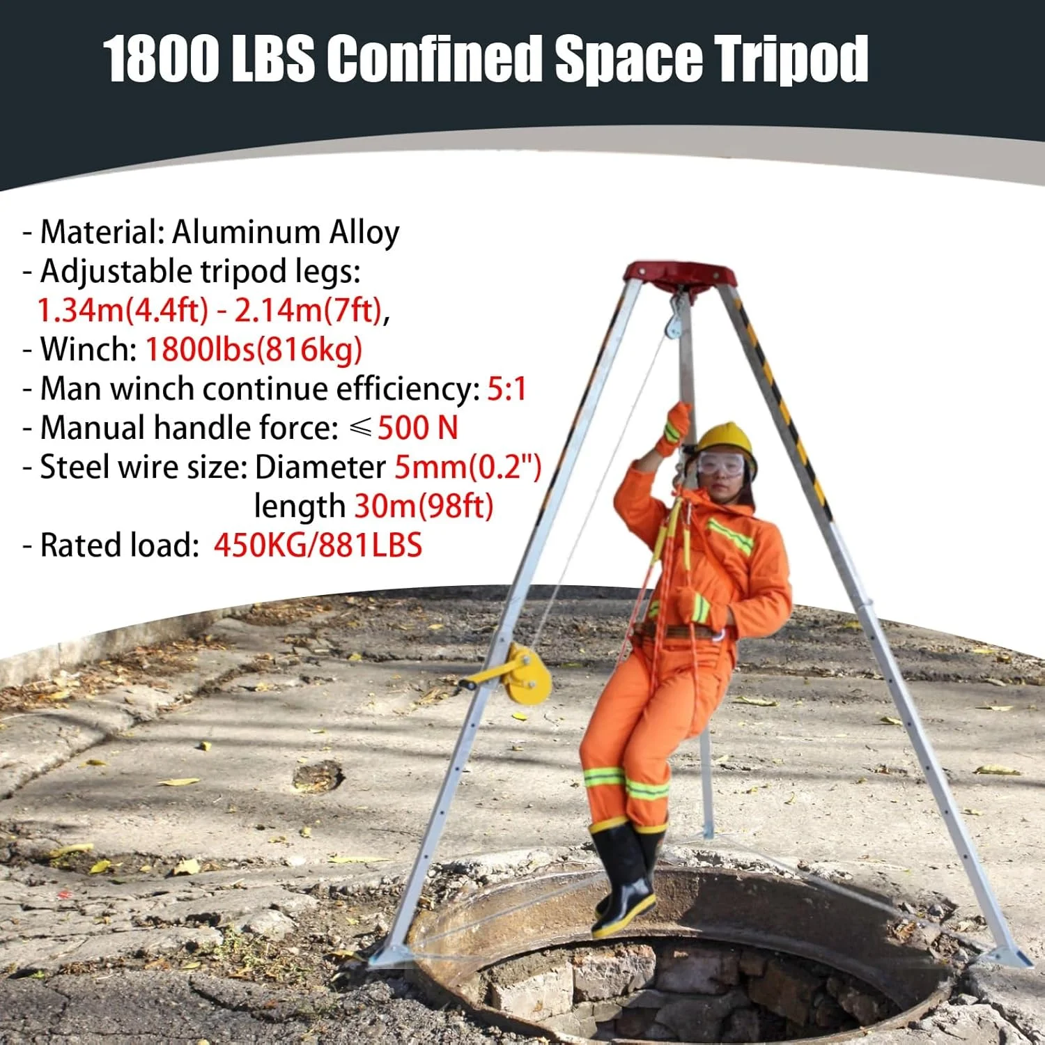 کیت سه پایه نجات فضاهای محدود، سه پایه نجات فاضلاب با دستگاه ضد سقوط، سیستم سه پایه نجات اضطراری برای تونل ها/چاه (سایز: وینچ 816 کیلوگرمی) کیت سه پایه نجات فضاهای محدود، سه پایه نجات فاضلاب با دستگاه ضد سقوط، سیستم سه پایه نجات اضطراری برای تونل ها/چاه (سایز: وینچ 816 کیلوگرمی)