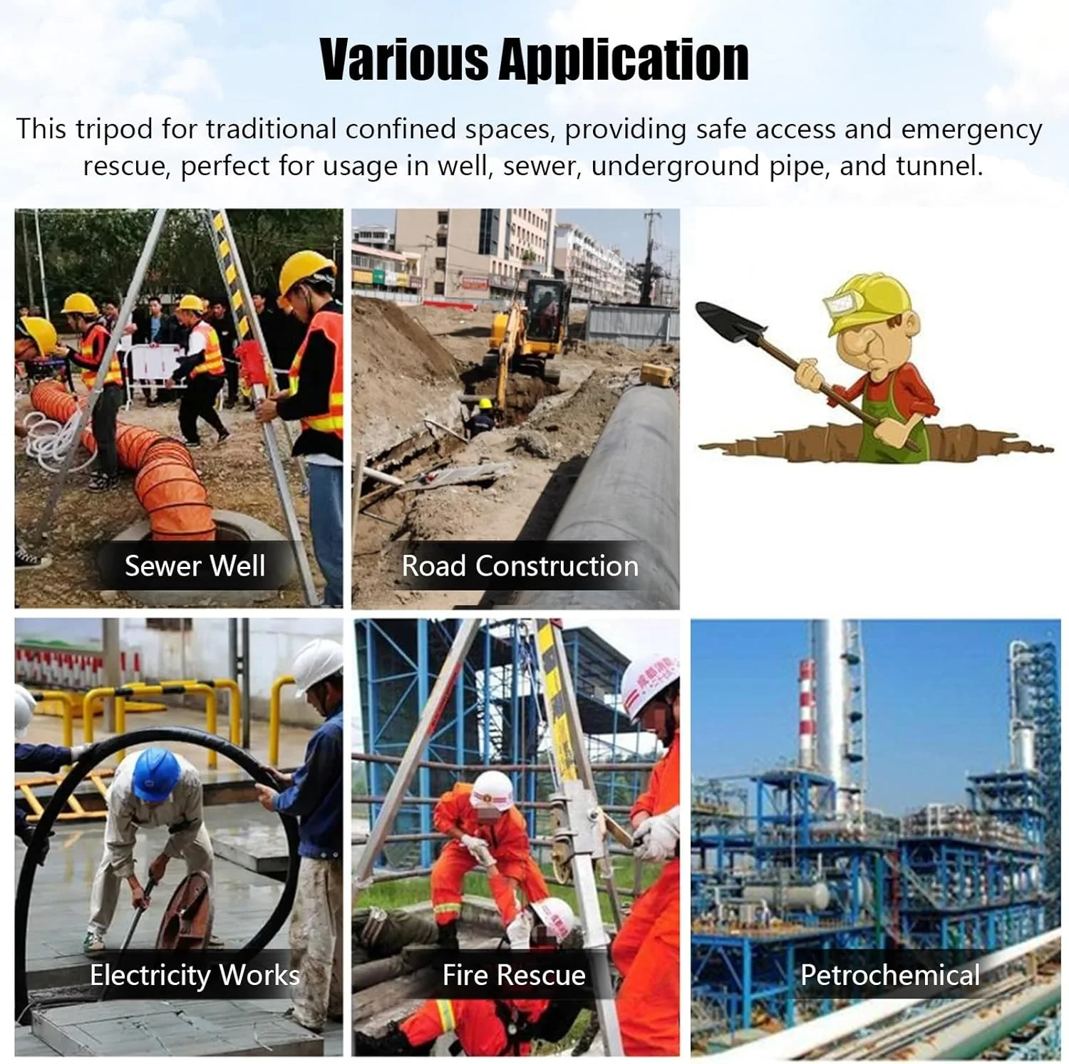 سه پایه نجات منهول، سه پایه آلومینیومی با وینچ 816.5 کیلوگرمی مناسب فضاهای محدود به همراه محافظ سقوط 10/15/20/30 متری، تجهیزات بالابر و نجات برای چاه، تونل فاضلاب (سایز: با محافظ سقوط 20 متری)