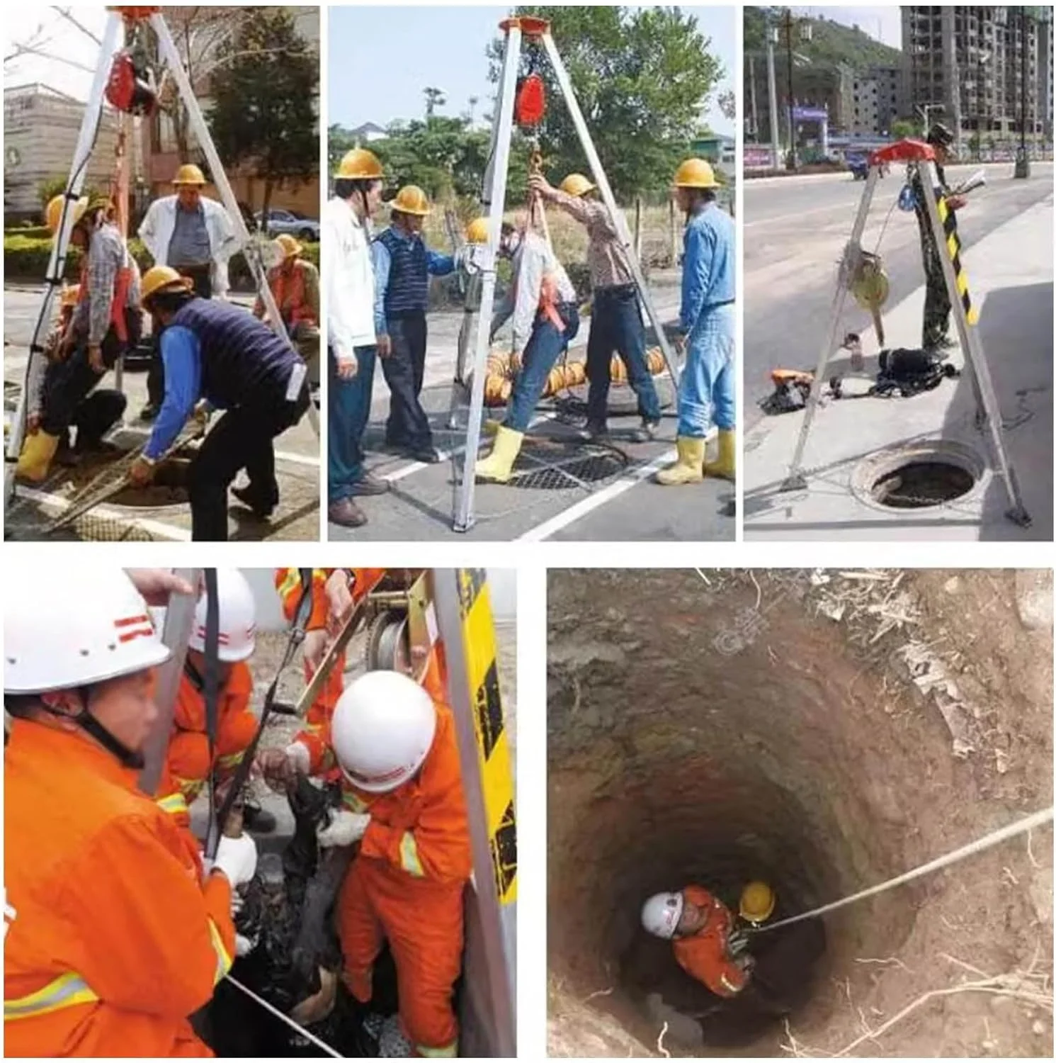 کیت سه پایه نجات فضای محدود، سه پایه نجات منهول با وینچ نجات و ابزار حفاظت در برابر سقوط، ابزار بالابر نجات اضطراری قابل حمل ضد سقوط (بار وینچ 226 کیلوگرم)