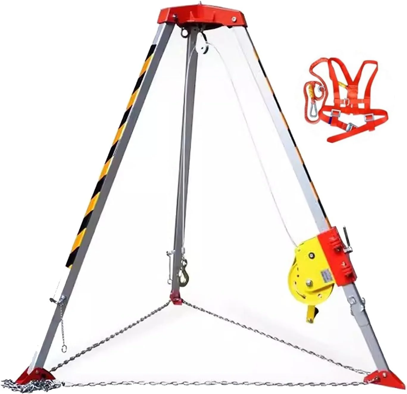 کیت سه پایه آلومینیومی سنگین برای فضاهای محدود، سیستم نجات جمع شونده ضد سقوط برای کار در ارتفاع/صخره/فضای باریک، با وینچ 15 متری (اندازه: همراه با کمربند ایمنی)