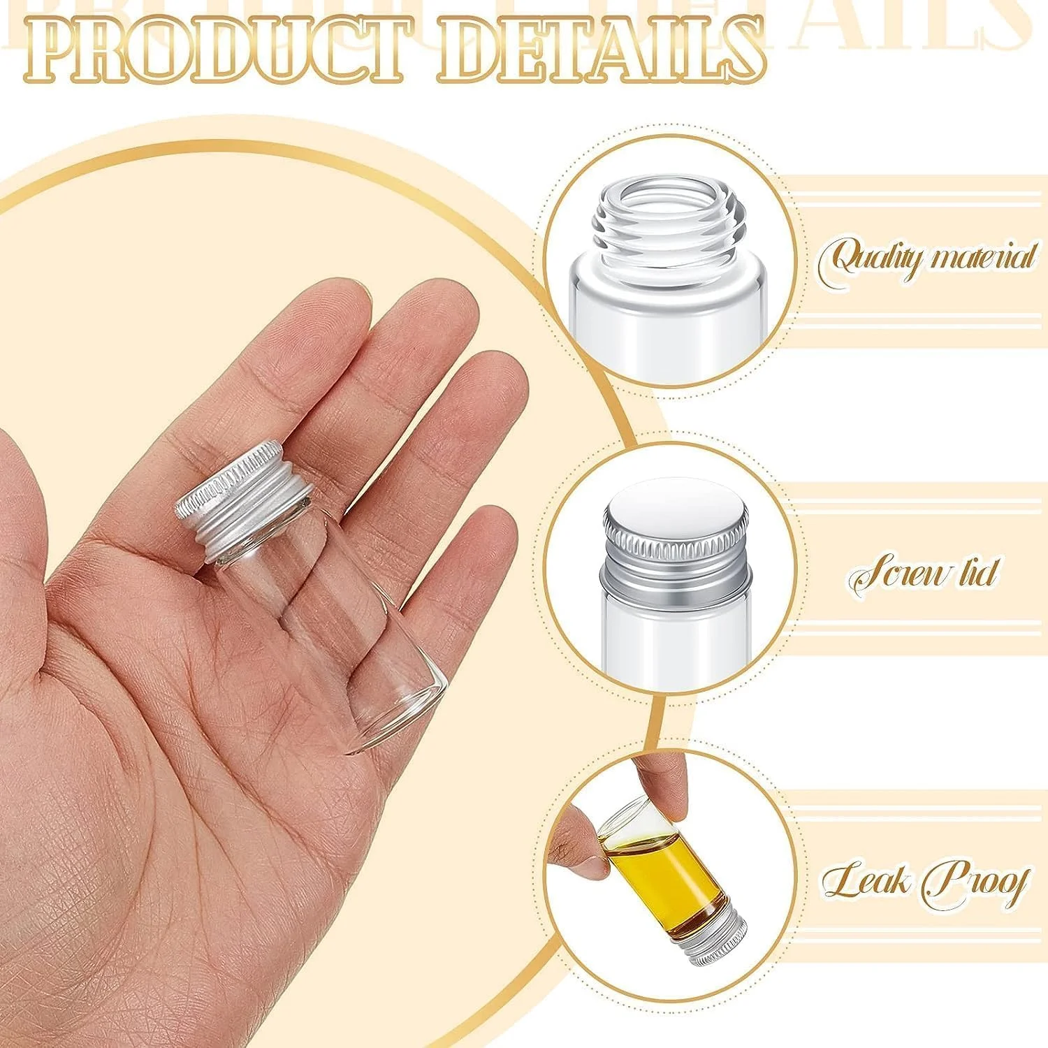 ۱۰۰ عدد ویال شیشه ای کوچک شفاف با درب پیچی آلومینیومی، شیشه های کوچک خالی با درب، ظروف نمونه DIY، برای پودر، کرم، لوازم آرایشی، جواهرات، دکوراسیون عروسی، ۱۰ میلی لیتر