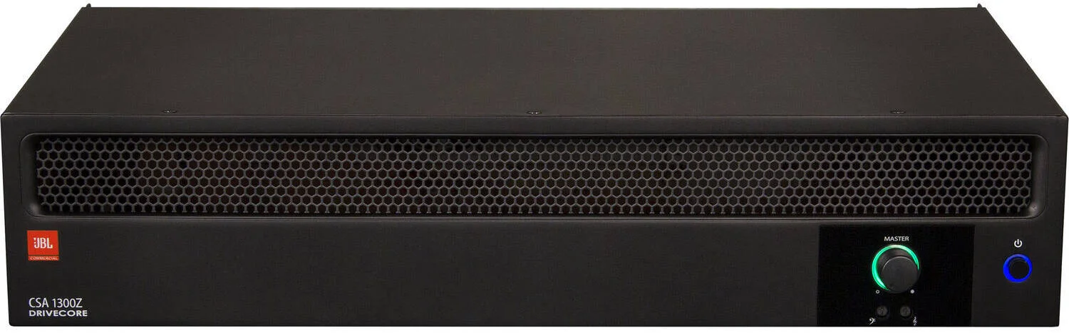 آمپلی‌فایر صوتی JBL CSA 1300Z، توان نامی 300 وات، خروجی تک کاناله، کنترل مستقل باس و تریبل، ورودی‌های مونو جمع شونده Euroblock و RCA، فناوری DriveCore کرون، مشکی | CSA1300Z